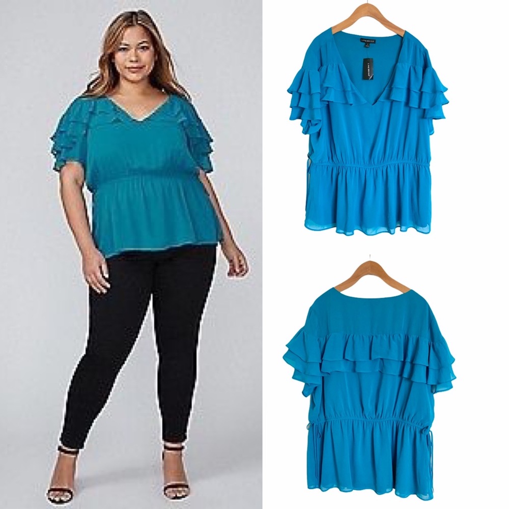 NWT LANE BRYANT Teal Peplum Ruffle Top